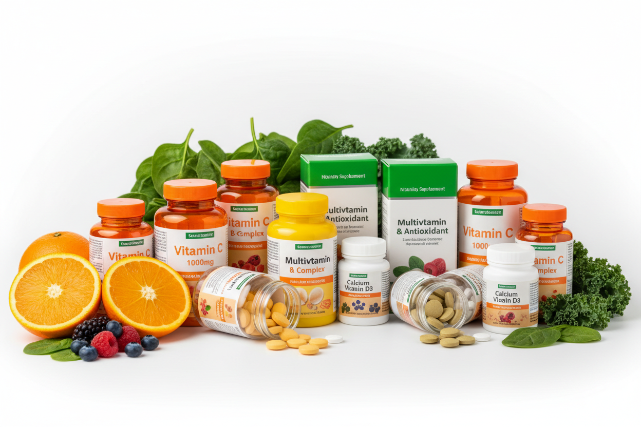 Genera una imagen de vitaminas y minerales