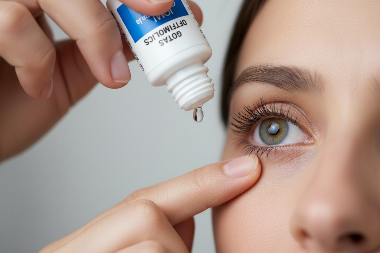 gotas oftalmologicas persona poniendose gotas para los ojos