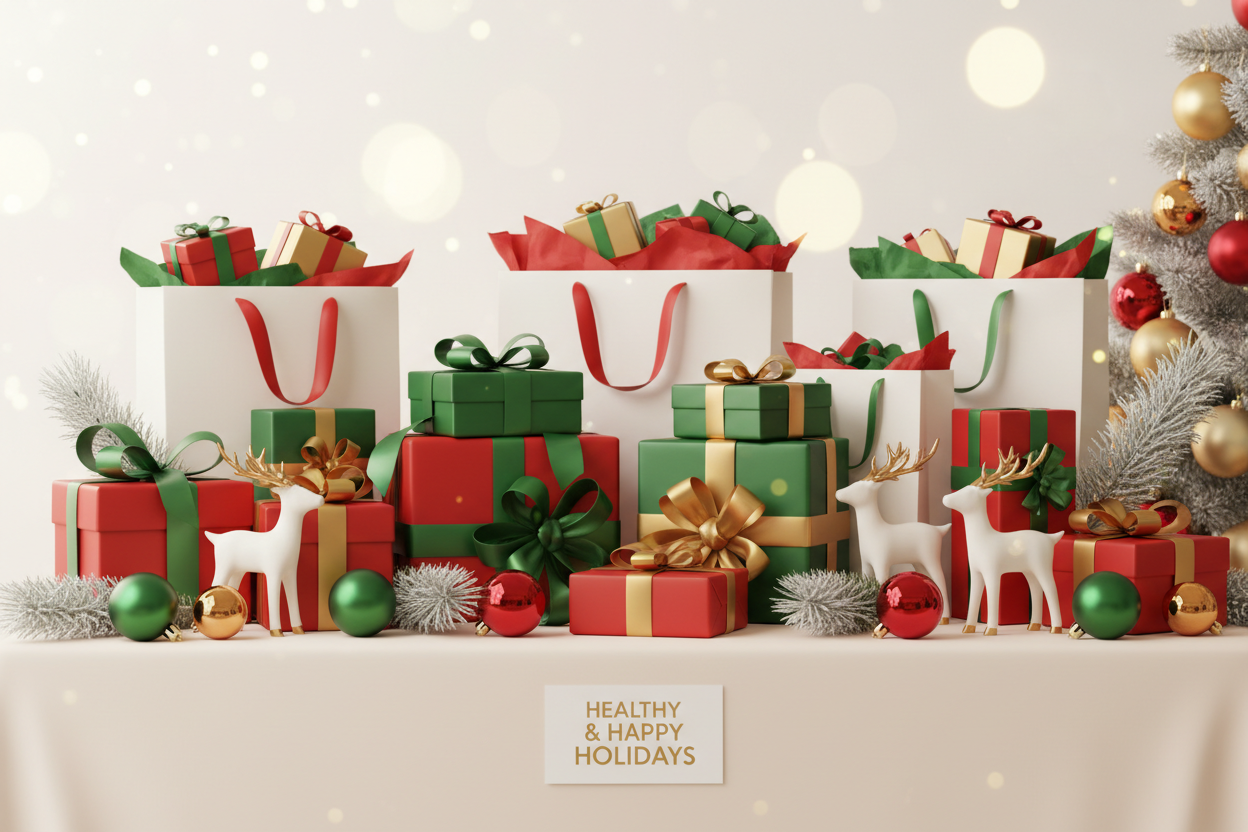 Imagen de compras navideñas con fondo claro 