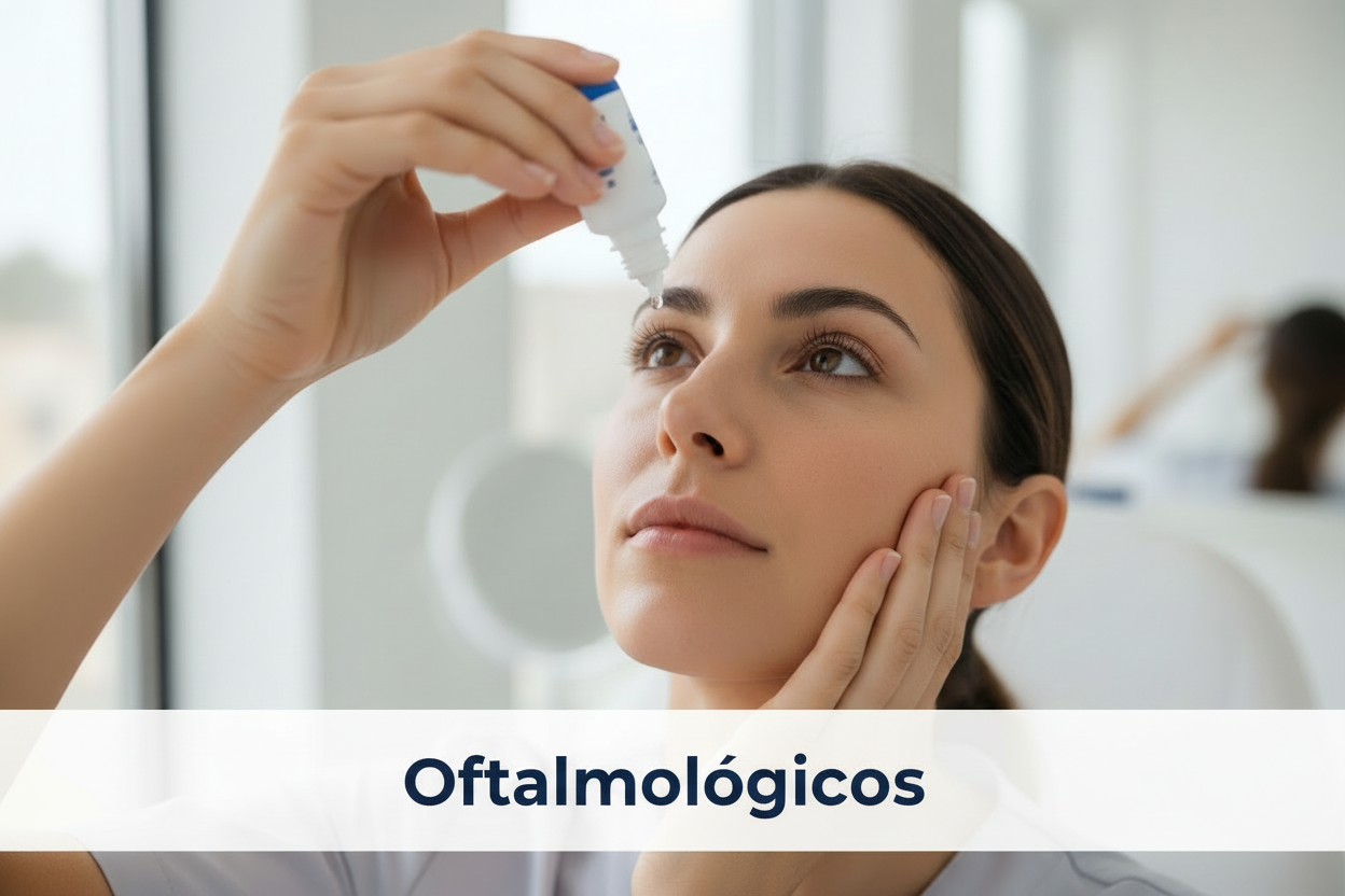 una mujer usando unas gotas oftalmicas 